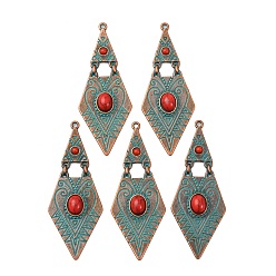 Rhombus Сплав в тибетском стиле с большими акриловыми подвесками, Красная медь, ромб, 57.5x22.5x5.5 мм, отверстие : 1.6 мм