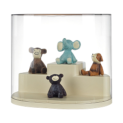 Бежевый 2-слойный АБС-пластик с витринами для минифигурок животных, овальные, бежевые, 18.5x14x15.5 см