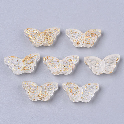 Папайя Оранжевый Прозрачные брызги, окрашенные распылением, с золотой фольгой, бабочка, papayawhip, 8x15x4 мм, отверстие : 1 мм