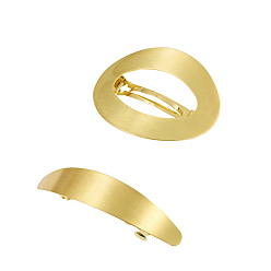 Matte Gold Color 2 Pcs Brass Filigree Hair Barrette, Oval & Leaf, Matte Gold Color, 79x63x15mm, 95x21x20mm, 2pcs/box