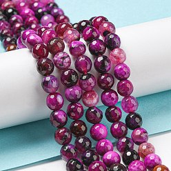 Magenta Natural Agate Beads Strands, Dyed & Heated, Round, Faceted, Magenta, 6mm, Hole: 1mm, about 62pcs/strand, 14.37~14.76 inch(36.5~37.5cm)