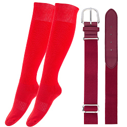 Красный 1 пара однотонных футбольных носков из поликоттона, с 1полиэстеровыми эластичными ремнями для софтбола из искусственной кожи, красные, 600x168x5 мм