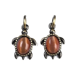 Сиена Латунные подвески, с кошачьим глазом и прыгающим кольцом, без свинца и без кадмия, античная бронза, Морская черепаха, цвет охры, 16x10.5x4 мм, отверстие : 3.5 мм