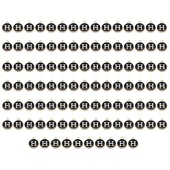 Letter H Позолоченные подвески из эмалевого сплава, эмалированные блестки, плоско-круглые, чёрные, letter.h, 14x12x2 мм, отверстие : 1.5 мм, 100 шт / коробка