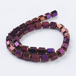 Purple Plated Vacuum Plating Electroplate Non-magnetic Synthetic Hematite Beads Strands, Grade A, Faceted, Column, Purple Plated, 12x10mm, Hole: 1mm, 1mm, about 34pcs/strand, 15.7 inch(40cm)