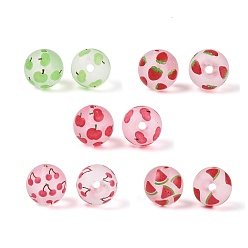 Mixed Shapes Perles acryliques transparents dépoli, rond aux fruits, firebrick, formes mixtes, 15~15.5mm, Trou: 2.5mm