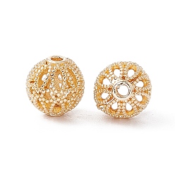 Золотой Стойки покрытие латунь полые шарики, без кадмия и без свинца, круглые, золотые, 8 мм, отверстие : 1.2 мм