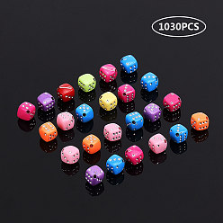 Mixed Color Plating Acrylic Beads, Metal Enlaced, Dice, Mixed Color, 8x8x8mm, Hole: 1mm, about 1030pcs/500g