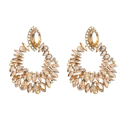 Light Colorado Topaz Alloy Rhinestone Stud Earring, Teardrop, Light Colorado Topaz, 65x50mm