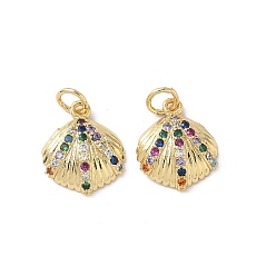 Shell Shape Латунные микро проложить кубического циркония прелести, реальный 18 k позолоченный, с целью перехода в кольце, формы раковины, 13x11x3 мм, отверстие : 2.3 мм