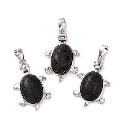 Лавовый камень Подвески из натуральной лавы с черепаховым камнем, с латунной фурнитурой , без кадмия и без свинца, платина, 33.5x22x7 мм, отверстие : 5 мм