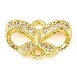 Настоящее золото 18K Шармы-соединители из латуни с микропаве из прозрачного кубического циркония, бантом ссылки, реальный 18 k позолоченный, 7x11x3 мм, отверстие : 1.2 мм