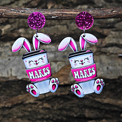 Фуксин Пасхальные акриловые серьги-подвески, кролик, фуксиново-красные, 71 мм