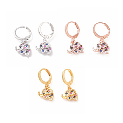 (52) Непрозрачная лаванда Серьги-кольца из латунного микро-паве с фианитами, крестик, красочный, разноцветные, 23.5 мм , штифт: 0.9 мм