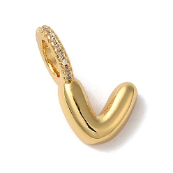 Letter V Латунные микро проложить кубического циркония подвески, без свинца и без кадмия, долговечная пластинчатая буква V, 18x15x9 мм, отверстие : 5 мм