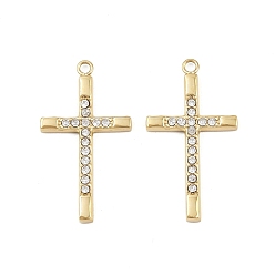 Настоящее золото 18K 304 из нержавеющей стали горный хрусталь подвески, крестик, ионное покрытие (ip), ручная полировка, реальный 18 k позолоченный, 28.5x15.5x2 мм, отверстие : 1.6 мм