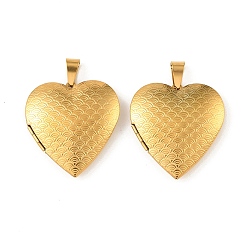 Real 20K Gold Plated 316 подвески из нержавеющей стали Locket, подвеска в виде сердца с узором в виде чешуи, с 304 защелкой из нержавеющей стали на поручнях, долговечный, ионное покрытие (ip), реальный 20 k позолоченный, 42.5x39.5x9 мм, отверстие : 11x6 мм, Внутренние размеры: 30.5x32 mm
