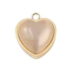Белый 303 Подвески «кошачий глаз» из нержавеющей стали с инкрустацией, шарма сердца, золотые, ионное покрытие (ip), долговечный, белые, 14x11.5x5 мм, отверстие : 1.8 мм