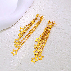 Настоящее золото 18K Серьги-гвоздики с кисточками в форме звезд из латуни, цепочка-оберег, реальный 18 k позолоченный, 75 мм