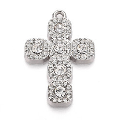 Платина Подвески из сплава и страза, крестик, без кадмия и без свинца, платина, 44.5x30x4 мм, отверстие : 2.5 мм