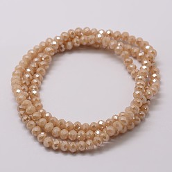 PeachPuff Electroplate Glass Bead Strands, Rondelle, Faceted, Pearl Luster Plated, PeachPuff, 4x3mm, Hole: 1mm, about 130~135pcs/strand, (15.3~15.7 inch)39~40cm