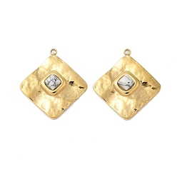 Настоящее золото 14K 304 подвески из нержавеющей стали, с крашеными синтетической бирюзы, ромб прелести, реальный 14 k позолоченный, 24.5x22x5 мм, отверстие : 1.2 мм