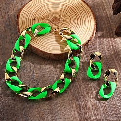 Зеленый лайм Ccb пластиковые овальные звенья цепи ожерелья и серьги-гвоздики наборы, зеленый лайм, 410 мм