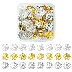 Platinum & Golden 100Pcs 3 Style Iron Bead Caps, Multi-Petal, Platinum & Golden, 12x4.5mm