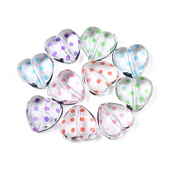 Mixed Color Transparent Acrylic Beads, Heart with Polka Dot Pattern, Mixed Color, 17.5x18x8.5mm, Hole: 1.8mm