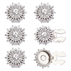 Platinum 6Pcs Alloy Rhinestone Cufflinks, Flower, Platinum, 19x20x8mm