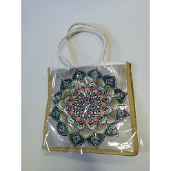 Blume DIY Diamant-Malkits für Leinenhandtaschen, Wiederverwendbare Einkaufstasche Handwerk, Mandala, Blumenmuster, Handtasche: 260x260x110 mm
