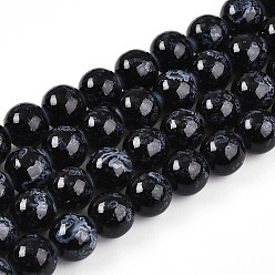 Черный Выпечки нарисованных стеклянных бусин прядей, круглые, два тона, чёрные, 10~10.5 мм, отверстие : 1.4 мм, около 79~83 шт / нитка, 29.92~31.10 дюйм (76~79 см)