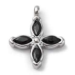 Черный 304 подвески из нержавеющей стали, с кубического циркония, цветок, чёрные, 16x13.5x3 мм, отверстие : 1.8 мм