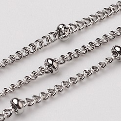 Stainless Steel Color Tarnish Resistant 304 Stainless Steel Twisted Chains, Soldered, Satellite Chains, with Rondelle Beads, Stainless Steel Color, 2mm