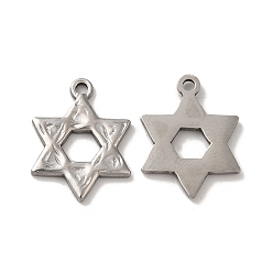 Stainless Steel Color Non-Tarnish 304 Stainless Steel Pendants, Star of David Charm, Stainless Steel Color, 17x13x1mm, Hole: 1.5mm