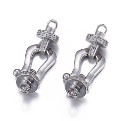 Платина Латунное микропейв, прозрачный кубический цирконий, складные застежки, долговечный, платина, 39x12.5x7.5 мм, отверстие : 2.8 мм