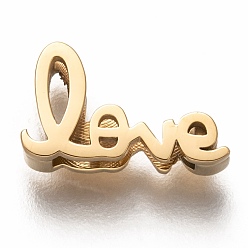 Золотой 304 из нержавеющей стали слайд прелести, на день Святого Валентина, Слово любовь, золотые, 12.5x7x3.5 мм, отверстие : 8x1.5 мм