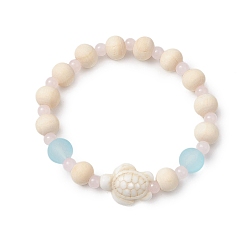 Tortoise Браслеты из синтетической бирюзы, дерева и стеклянных бусин для мальчиков и девочек, черепаха, внутренний диаметр: 1-3/4 дюйм (4.4 см), Черепаха: 17~18x14 мм