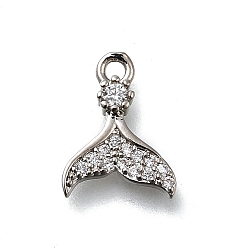 Платина Латунные микро проложить кубического циркония подвески, без кадмия, без никеля и без свинца, прелести рыбий хвост, платина, 12.5x9x2.5 мм, отверстие : 1.4 мм