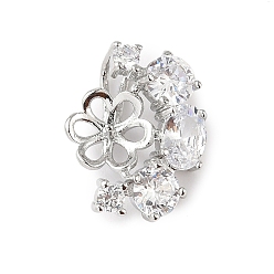 Платина Фурнитура для серег-гвоздиков из латуни с паве из прозрачного кубического циркония, цветок, без кадмия и без свинца, стойки покрытие, долговечный, платина, 16x12.5x6 мм, отверстие : 1x2 мм, штифты : 0.8 мм