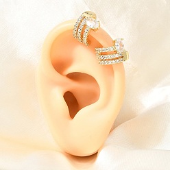 Clear Brass Micro Pave Cubic Zirconia Cuff Earrings for Women, Oval, Long-Lasting Plated, Cadmium Free & Lead Free, Real 18K Gold Plated, Clear, 14x10x13.5mm