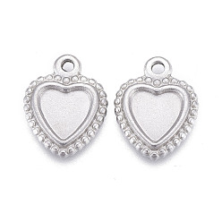 Stainless Steel Color Non-Tarnish 304 Stainless Steel Pendant Cabochon Settings, Plain Edge Bezel Cups, Heart, Stainless Steel Color, Tray: 5x5mm, 11x8.5x1.5mm, Hole: 1.2mm