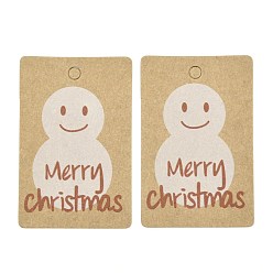 Snowman Rectangle Paper Gift Tags, Hange Tags, For Arts and Crafts, with Christmas Themed Pattern, Snowman Pattern, 5.5x3.6x0.04cm, Hole: 4mm, 100pcs/bag