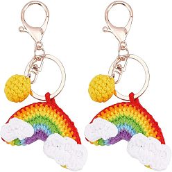Colorful Alloy Keychains, Alloy Clasp and Knitting Cloth Rainbow and Knitting Ball, Colorful, 10.5cm