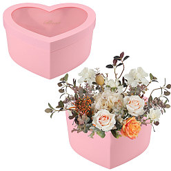 Бледно-Розовый 2шт. 2 размеры Пластиковые коробки для упаковки букетов в форме сердца с видимой крышкой, принадлежности для упаковки цветов, розовый жемчуг, 25.9x29.3x13 см и 23.9x27x11 см, 1 шт / размер