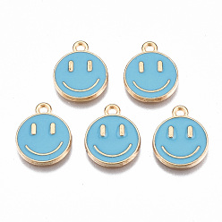 Mixed Color Alloy Enamel Charms, Cadmium Free & Lead Free, Smiling Face, Light Gold, Mixed Color, 14.5x12x1.5mm, Hole: 1.5mm