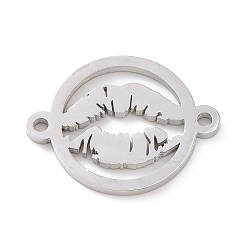 Stainless Steel Color Tarnish Resistant 304 Stainless Steel Connector Charms, Hollow Flat Round Links with Lip, Stainless Steel Color, 19.5x15x1.4mm, Hole: 1.3mm
