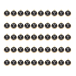 Letter Y Подвески из позолоченного сплава, с эмалью, эмалированные блестки, плоско-круглые, чёрные, letter.y, 14x12x2 мм, отверстие : 1.5 мм, 50 шт / коробка