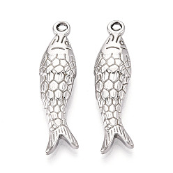 Нержавеющая Сталь Цвет 304 из нержавеющей стали рыба кулоны, цвет нержавеющей стали, 43x11x5.5 мм, отверстие : 2x3 мм