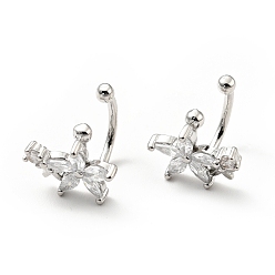 Платина Серьги-каффы с цветком из прозрачного кубического циркония, украшения из латуни для непроколотых ушей, без кадмия и без свинца, платина, 10x11x12 мм